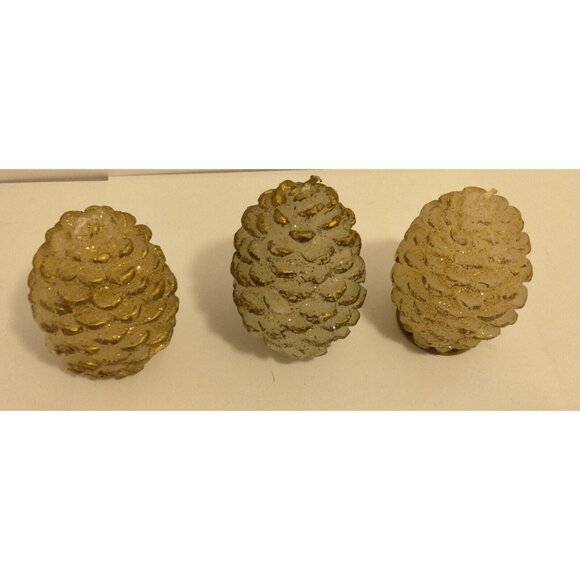 Pine Cone Shaped Candles White Gold Vintage 1960 Lot 3 Holiday Centerpiece Craft - Picture 5 of 7